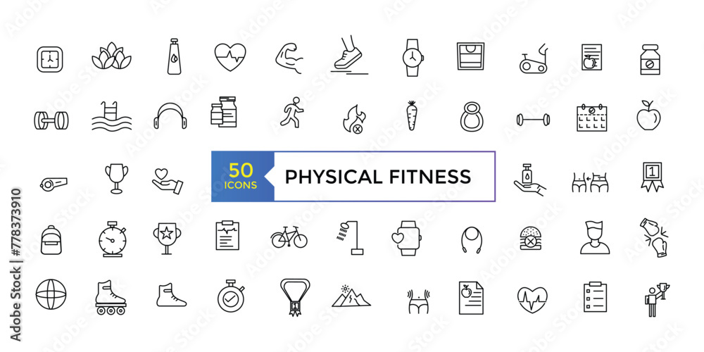 Vetor de Set of physical fitness icons related to wellness, wellbeing ...