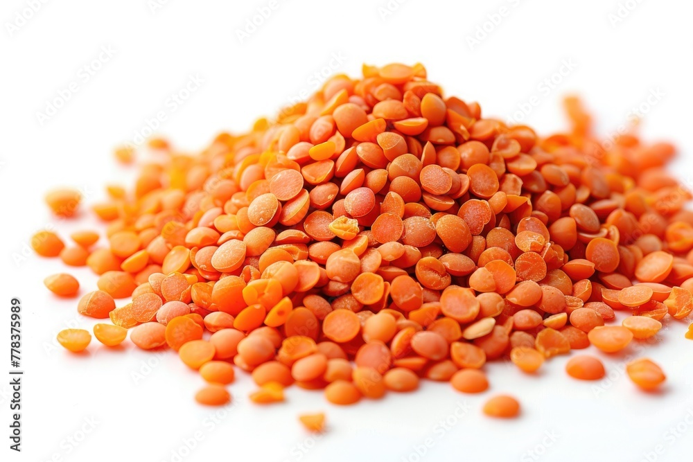 Tiny reddish-orange lentils separated on a white backdrop. Generative Ai Tiny reddish-orange lentils separated on a white backdrop. Generative Ai