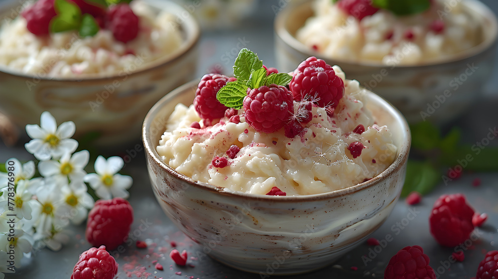 Rice Pudding on Decorated Table Rice Pudding on Decorated Table