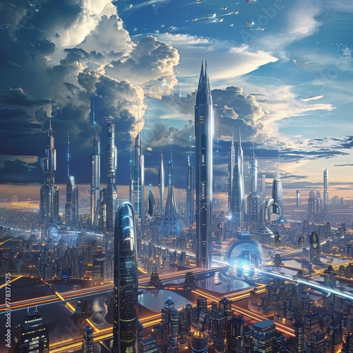 Smart city of the future, technology for humanity photo