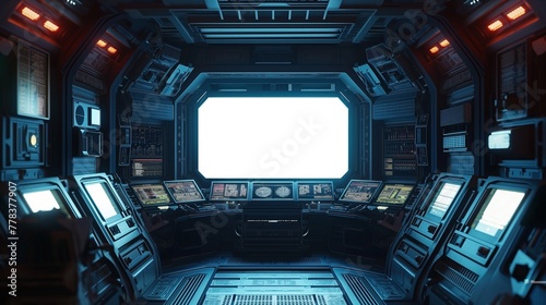 Mockup of large screen window on spaceship  AI-generative
