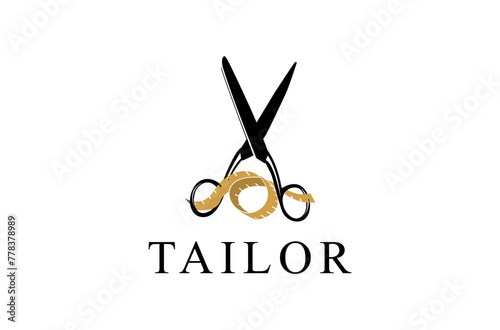 Tailor logo fabric scissors and measuring tape