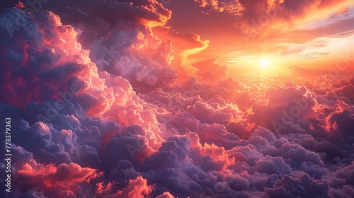Fluffy Clouds at Sunset created with Generative AI Technology, ai, generative © Wildcat93