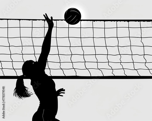 Volleyball clipart being served over the net.