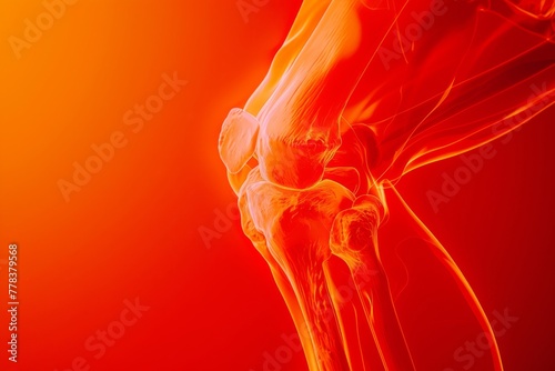 Identifying knee pain sources: injuries, cartilage wear, inflammation highlighted in red photo