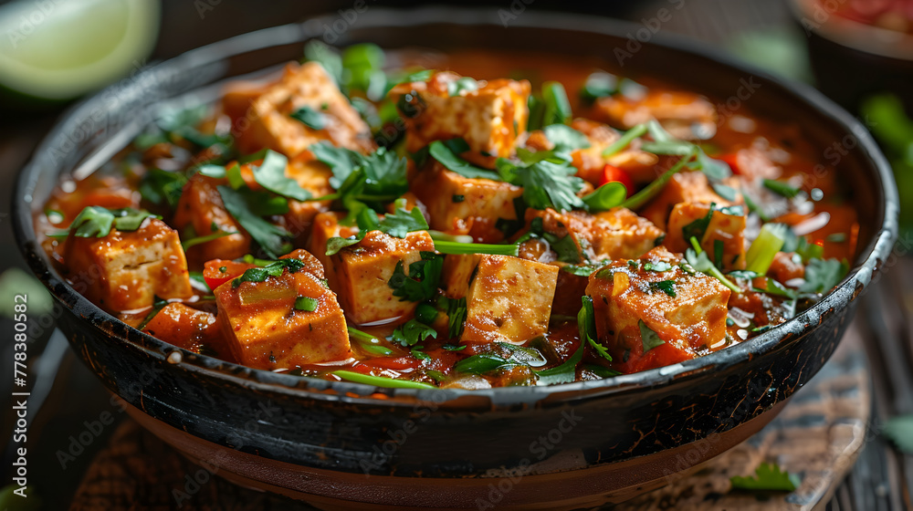 Spicy Tofu Curry on Decorated Table Spicy Tofu Curry on Decorated Table