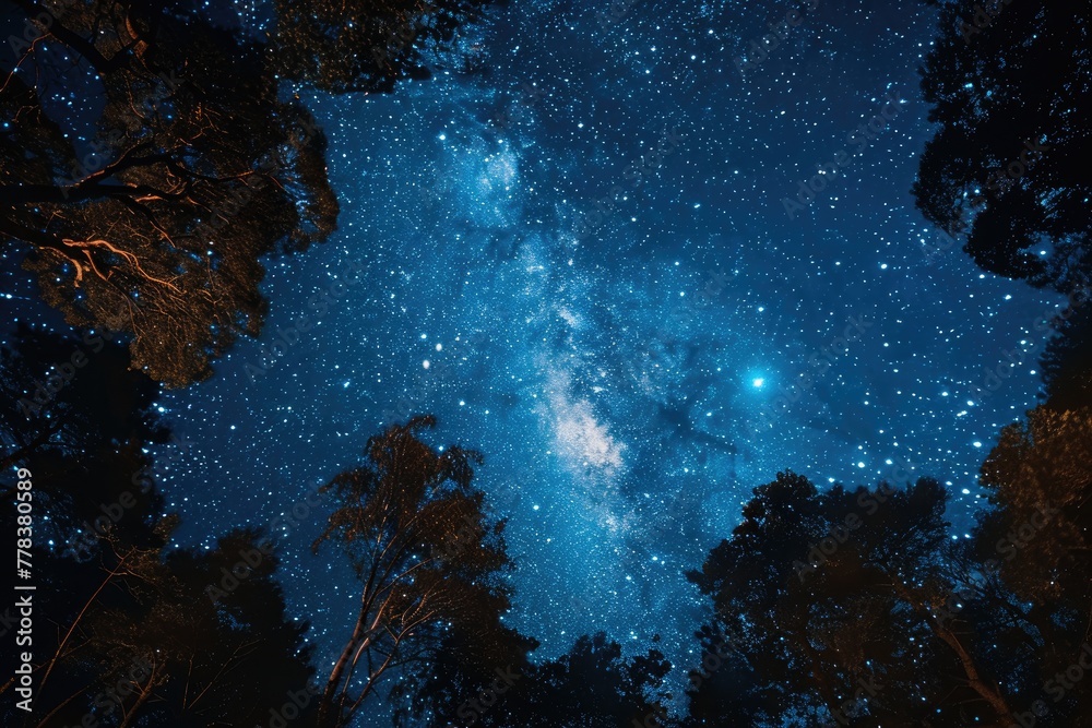 Obraz premium Milky way is visible in the dark night sky. Beautiful starry background with galaxy nebula