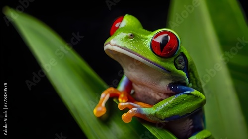Red Eyed Tree Frog Agalychnis Callidryas on a Leaf wit