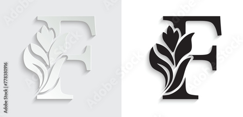 letter F. flower letters. Vintage ornament initial Alphabet. Logo vector	
