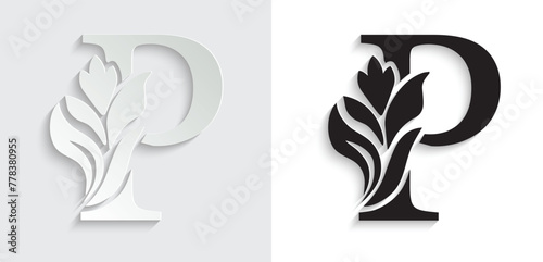 letter P. flower letters. Vintage ornament initial Alphabet. Logo vector	
