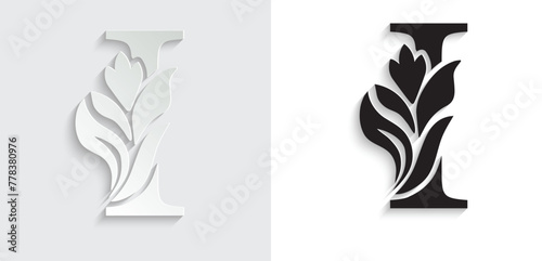 letter I. flower letters. Vintage ornament initial Alphabet. Logo vector	
