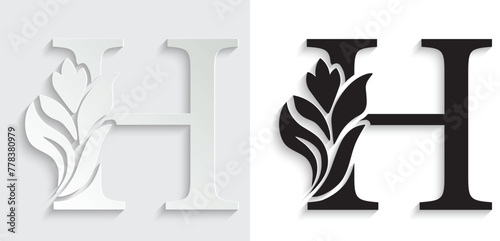 letter H. flower letters. Vintage ornament initial Alphabet. Logo vector	
