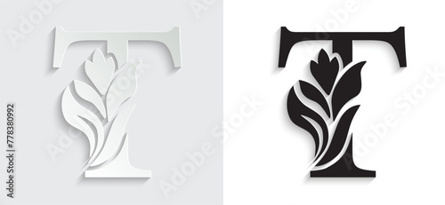 letter T. flower letters. Vintage ornament initial Alphabet. Logo vector	
