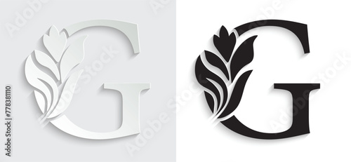 letter G. flower letters. Vintage ornament initial Alphabet. Logo vector	
