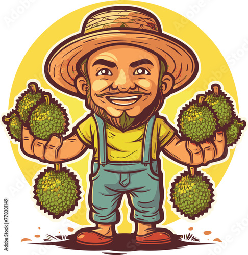 Cartoon farmer holding durian balls-1