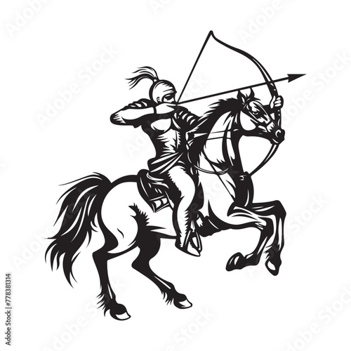 Warrior archer on horseback On white Background