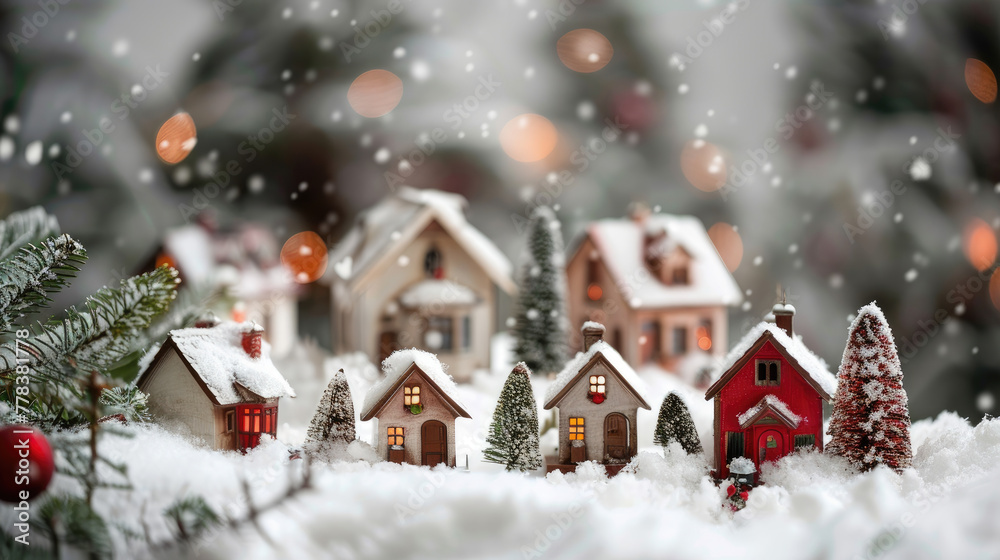 Depict a seasonal theme with a cozy winter scene complete with snow-covered cottages Depict a seasonal theme with a cozy winter scene complete with snow-covered cottages