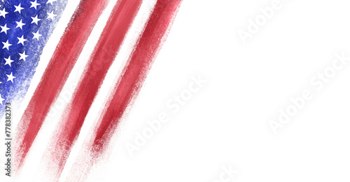 United States flag with painted texture, background featuring the patriotic symbol of the USA and blank space for text, background for Fourth of July celebration