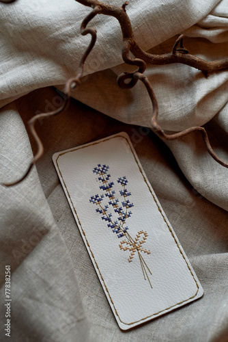 Wabi sabi. The simplicity and beauty of things. Embroidered leather bookmark for books