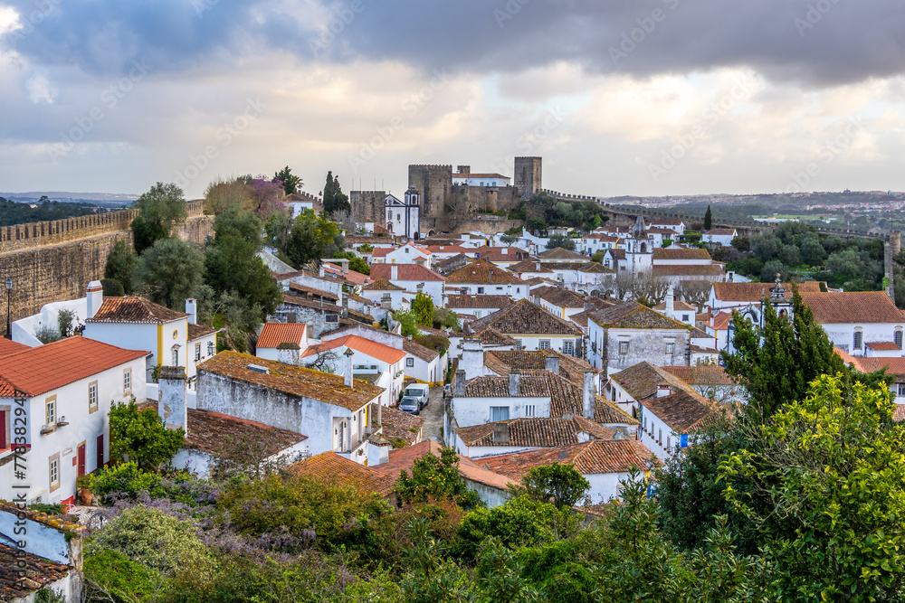 Roofs of Obidos Castle in Portugal - obrazy, fototapety, plakaty 