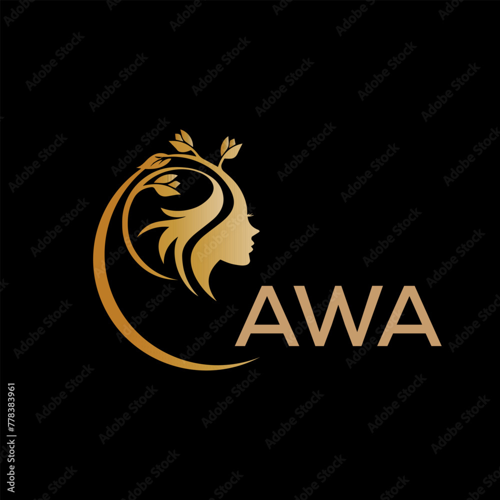 AWA letter logo. best beauty icon for parlor and saloon yellow image on black background. AWA Monogram logo design for entrepreneur and business.	
