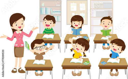 students and teacher in classroom children learning education concept