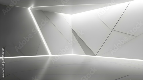 Modern white geometric Interior with Neon Lighting. Empty Room for Product Presentation