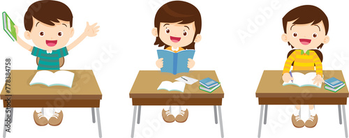 students and teacher in classroom children learning education concept