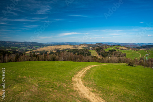 View from lookout tower on Martacky vrch hill in Javorniky mountains in Slovakia © honza28683