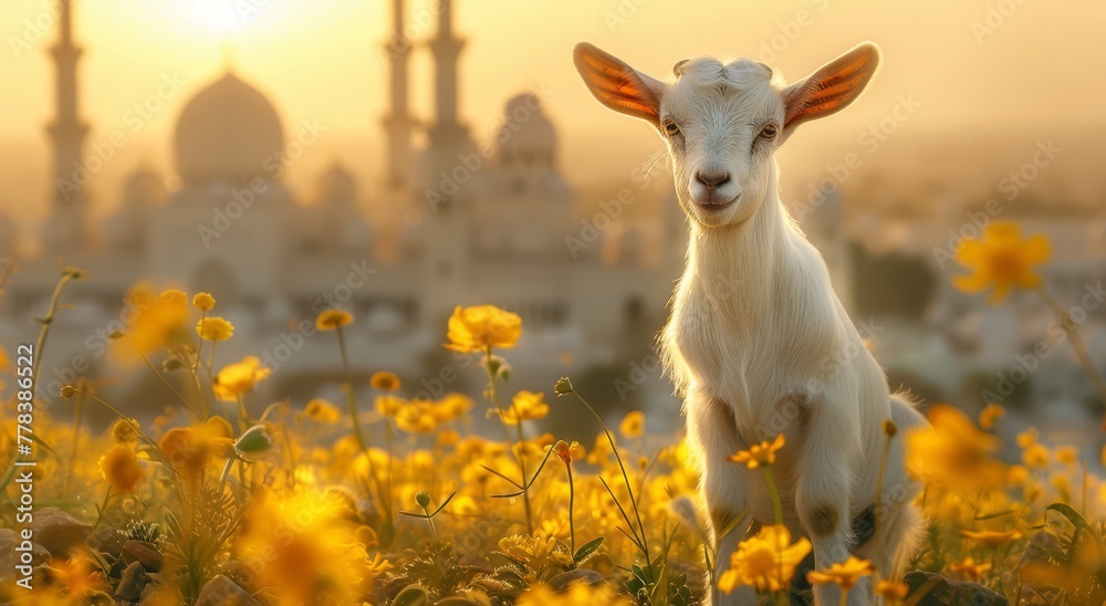 Goat Qurban Eid al adha mubarak festival islamic background Generated with Ai Tools Goat Qurban Eid al adha mubarak festival islamic background Generated with Ai Tools