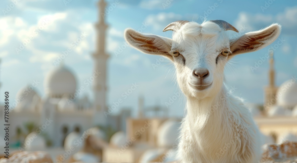 Obraz premium Goat Qurban Eid al adha mubarak festival islamic background Generated with Ai Tools