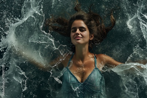 Woman Floating in Water Amongst Dynamic Waves