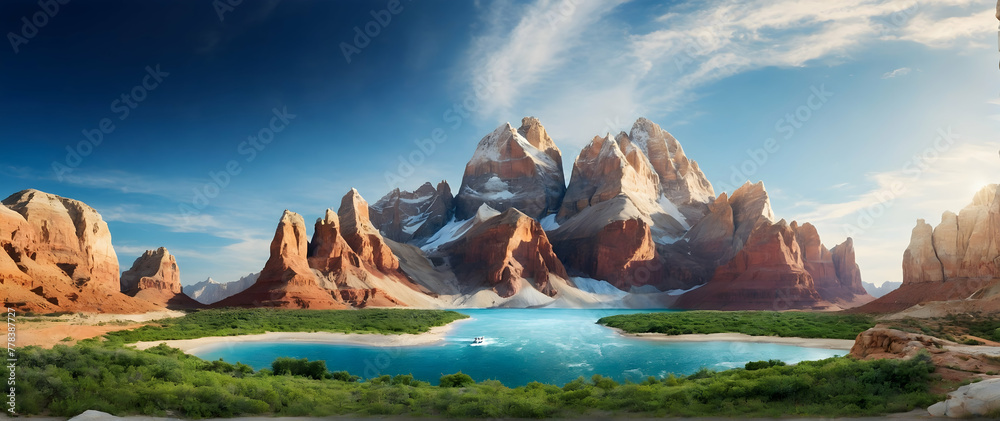 Photo real as Landmark Wonders Iconic geographical landmarks that tell the story of our planet. in nature and landscapes theme ,for advertisement and banner ,Full depth of field, high quality ,include