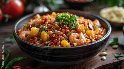 Thai Pineapple Fried Rice on Decorated Table