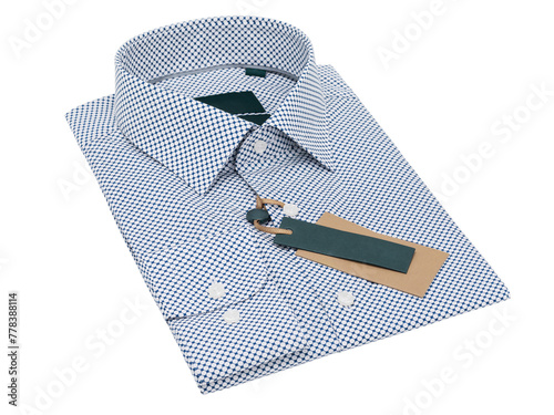 Folded blue white polka dot long sleeve shirt isolated on white background