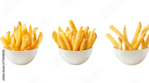 Delicious Crispy Snack Food on Isolated White Background for Unhealthy Fast Food Restaurant Menu, Closeup Shot of Tasty Fried Potato Appetizer with Salty Crunchy Texture