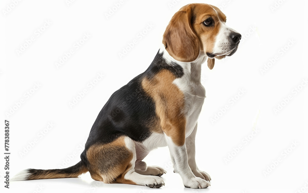Showcasing a well-poised posture, this seated Beagle's attentiveness shines through, perfect for pet advertising.