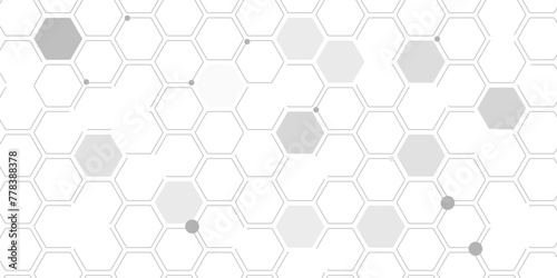 White hexagon ceramic tiles. Modern seamless pattern, white colored hexagon ceramic tiles. Abstract seampless pattern with geometric shapes. Vector white background with hexagons for science, medicine photo