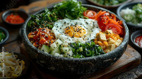 Tofu Bibimbap on Decorated Table