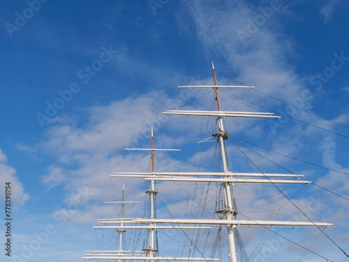 Suomen Joutsen is a steel-hulled full-rigged ship with three square rigged masts photo