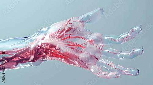 A transparent hand with veins and capillaries is shown photo