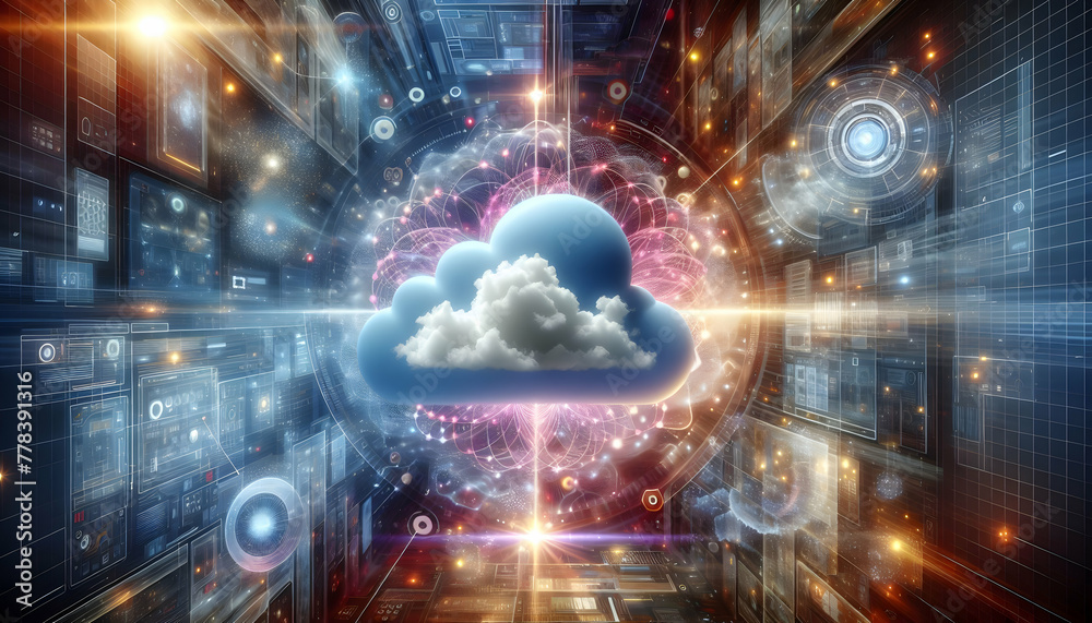 for advertisement and banner as Quantum Cloud Quantum computing elements merge with cloud imagery for a futuristic look. in Digital Cloud Computing background theme ,Full depth of field, high quality for advertisement and banner as Quantum Cloud Quantum computing elements merge with cloud imagery for a futuristic look. in Digital Cloud Computing background theme ,Full depth of field, high quality