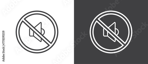 Simple Line Icon of No loudspeaker, Vector illustration of  crossed out circular no traffic sign with sound icon inside. No horn symbol. No loud sound symbol icon in black and white background.