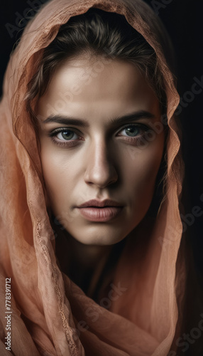 Portrait of a woman with a orange headscarf