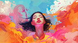 Vibrant asian young woman illustration
