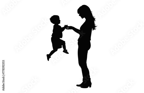 Mom and Child black Silhouette Vector  Mother s day Silhouette isolated on a white background