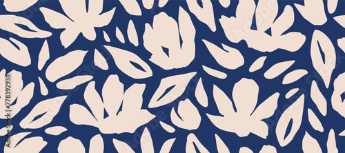 Hand drawn minimal abstract flowers. Seamless patterns with organic shapes for fabric, textiles, clothing, wallpaper, cover, banner, home decor, abstract florals backgrounds.