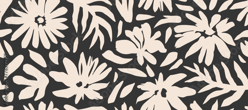 Hand drawn minimal abstract flowers. Seamless patterns with organic shapes for fabric, textiles, clothing, wallpaper, cover, banner, home decor, abstract florals backgrounds.