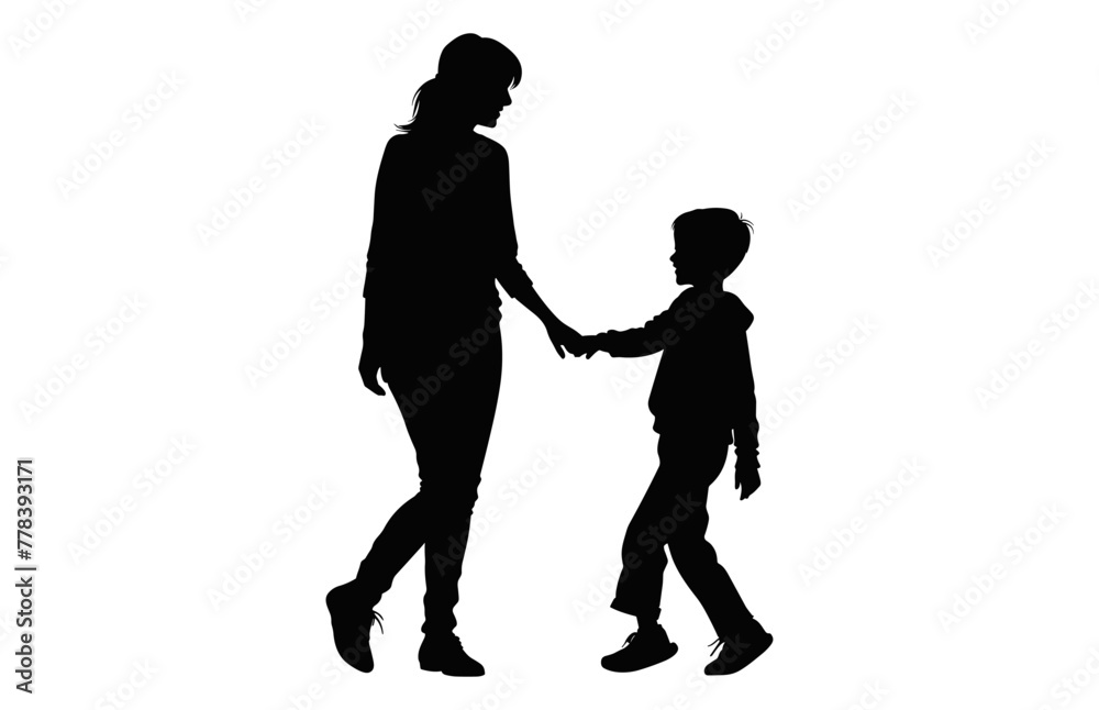 Mom and Son black Silhouette isolated on a white background