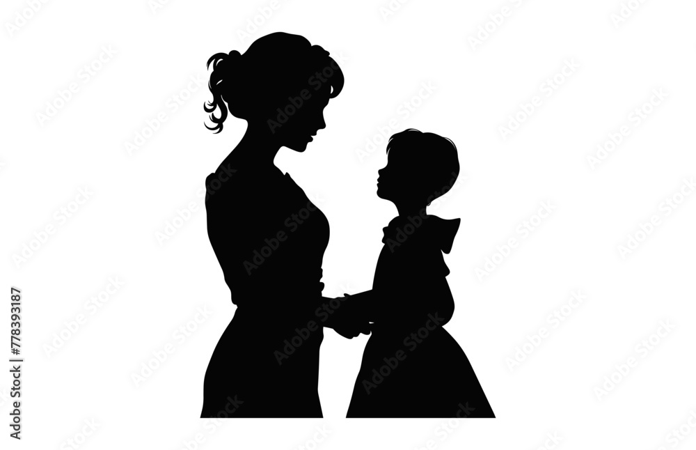 Mother and Son Silhouette vector isolated on a white background